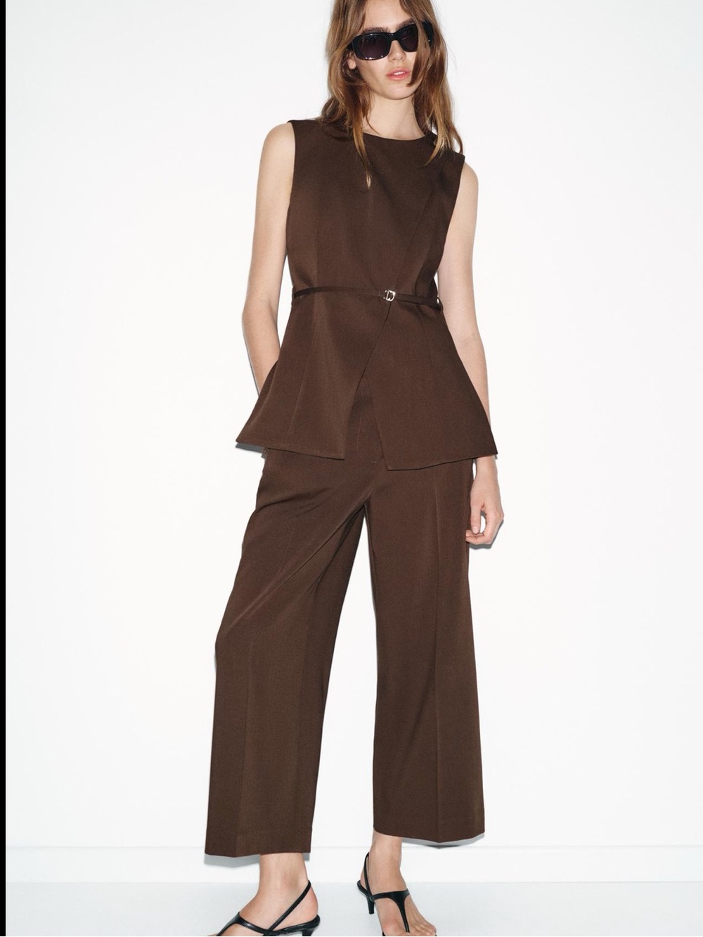 Zara Women's Brown Wide-Leg Tailored Pants - Picture 1 of 10
